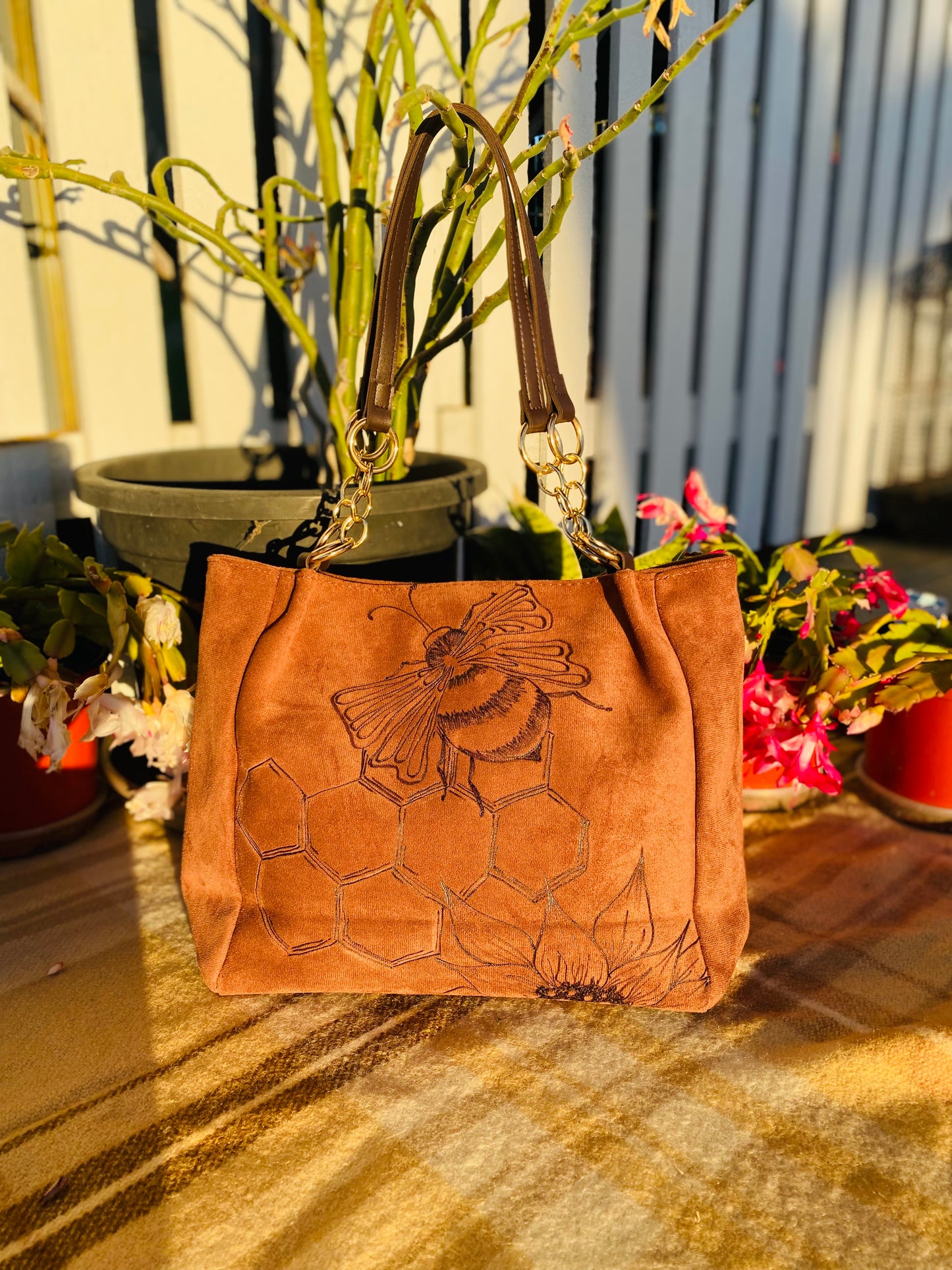 Honey Bee Suede Handbag
