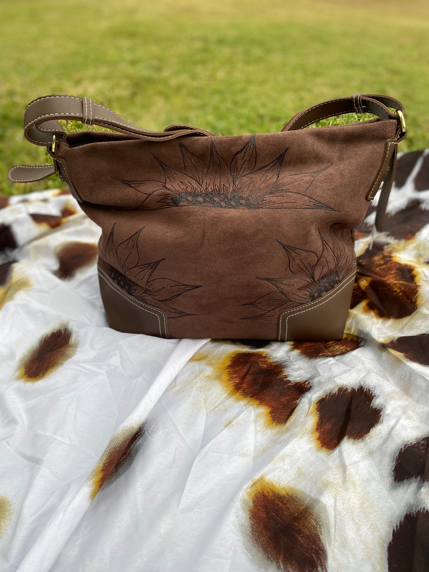Sunflower Glow Suede Shoulder Bag