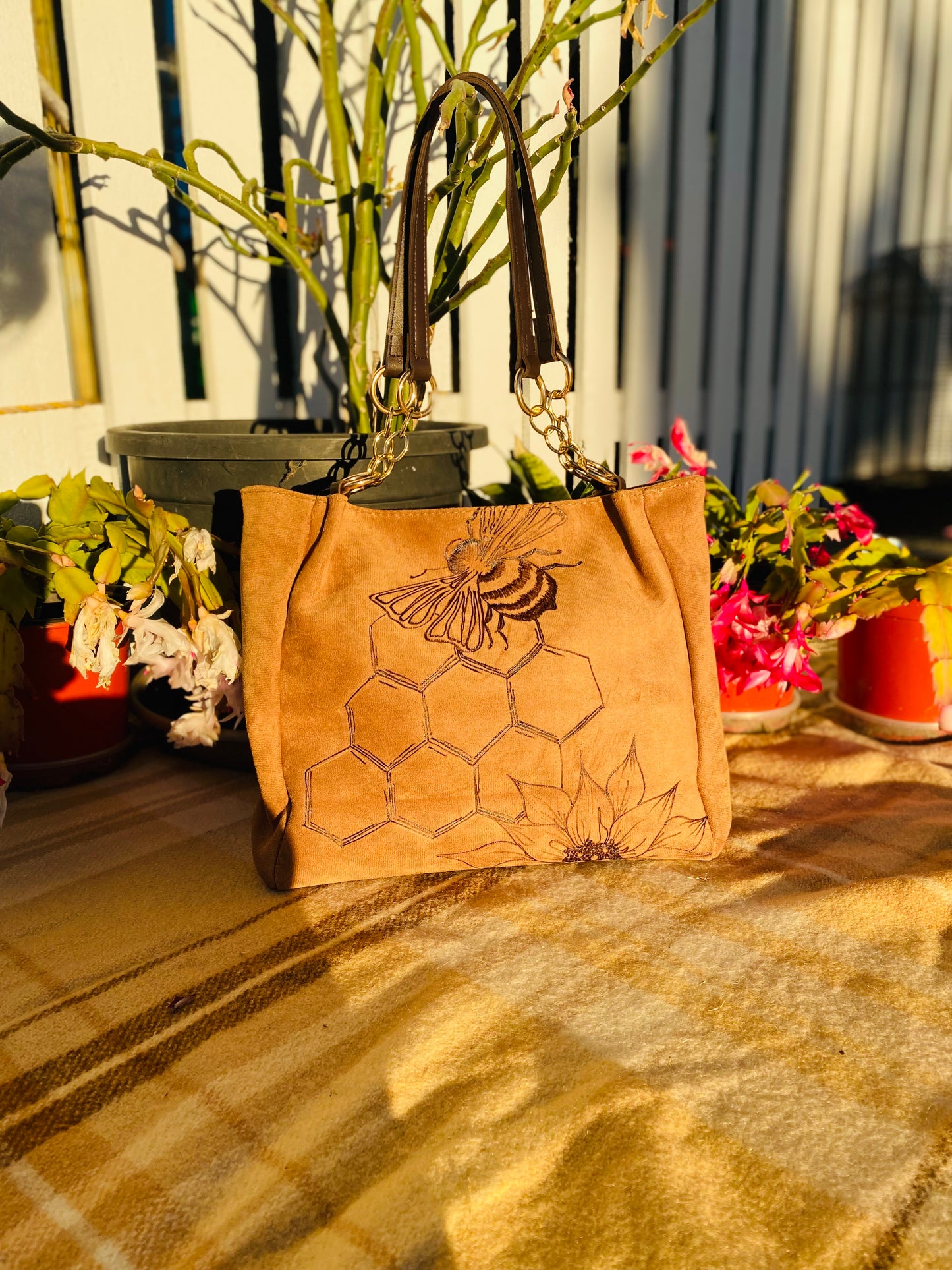 Honey Bee Suede Handbag