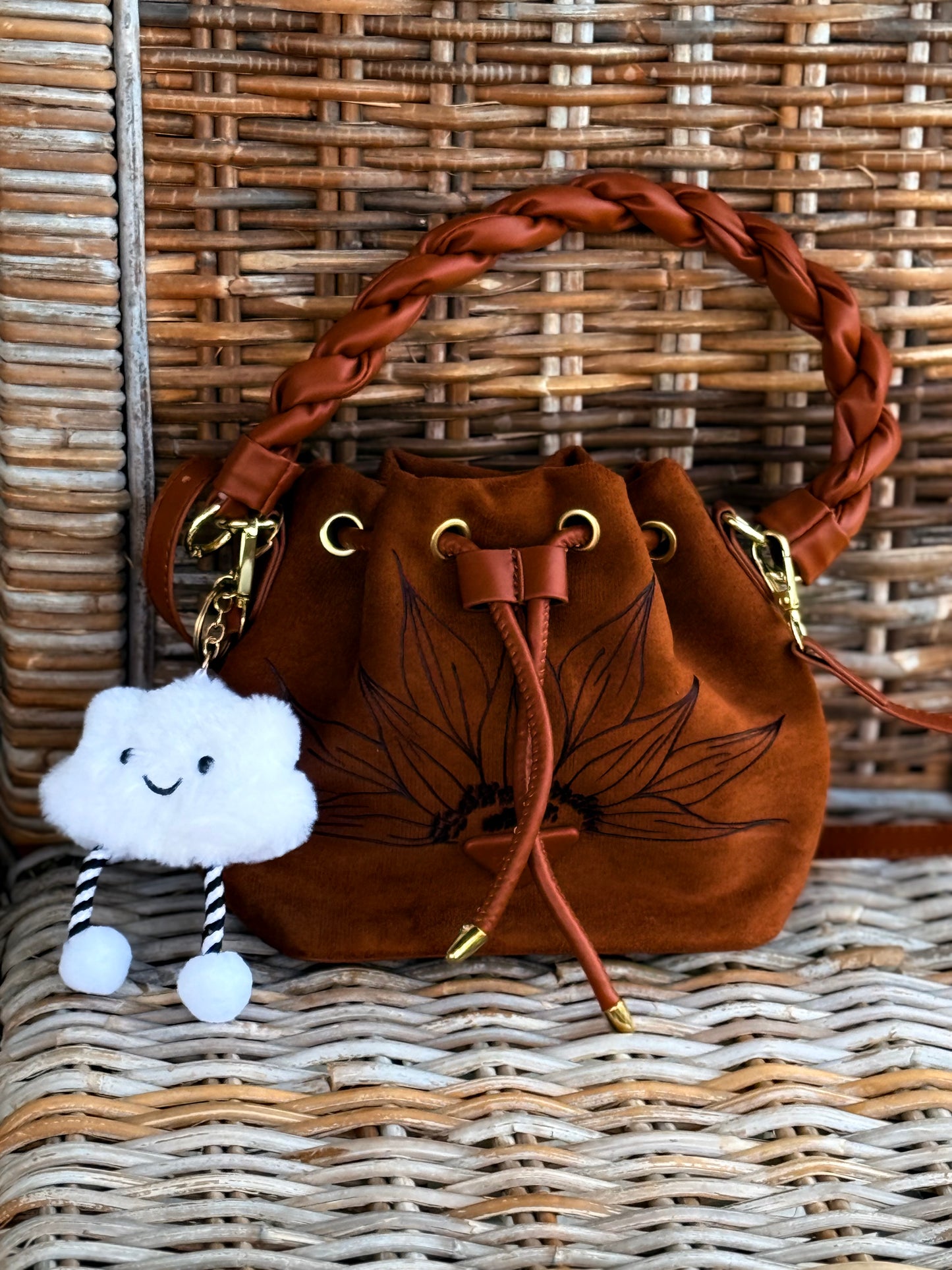 Sunflower Field Suede Bucket Bag