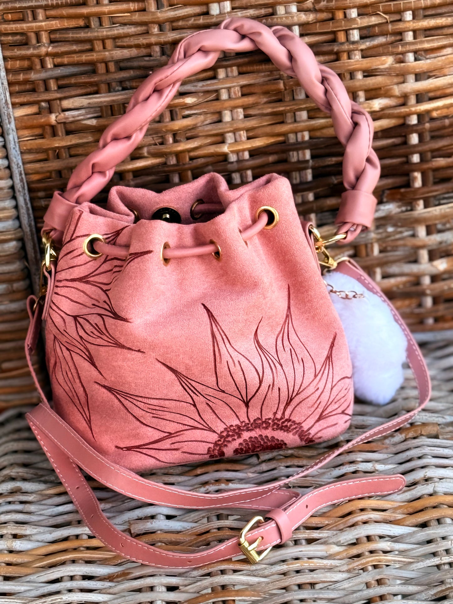 Sunflower Field Suede Bucket Bag