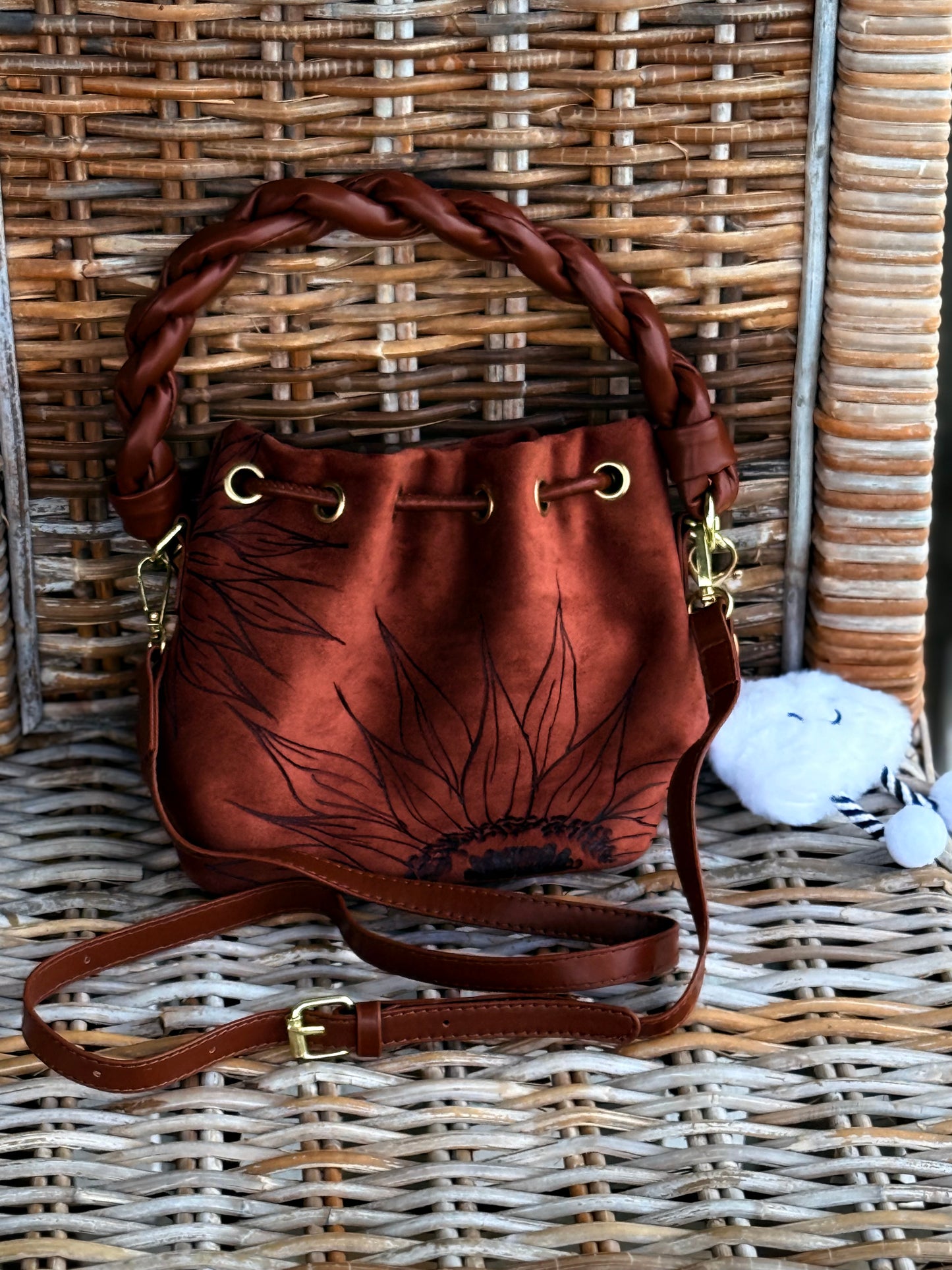 Sunflower Field Suede Bucket Bag