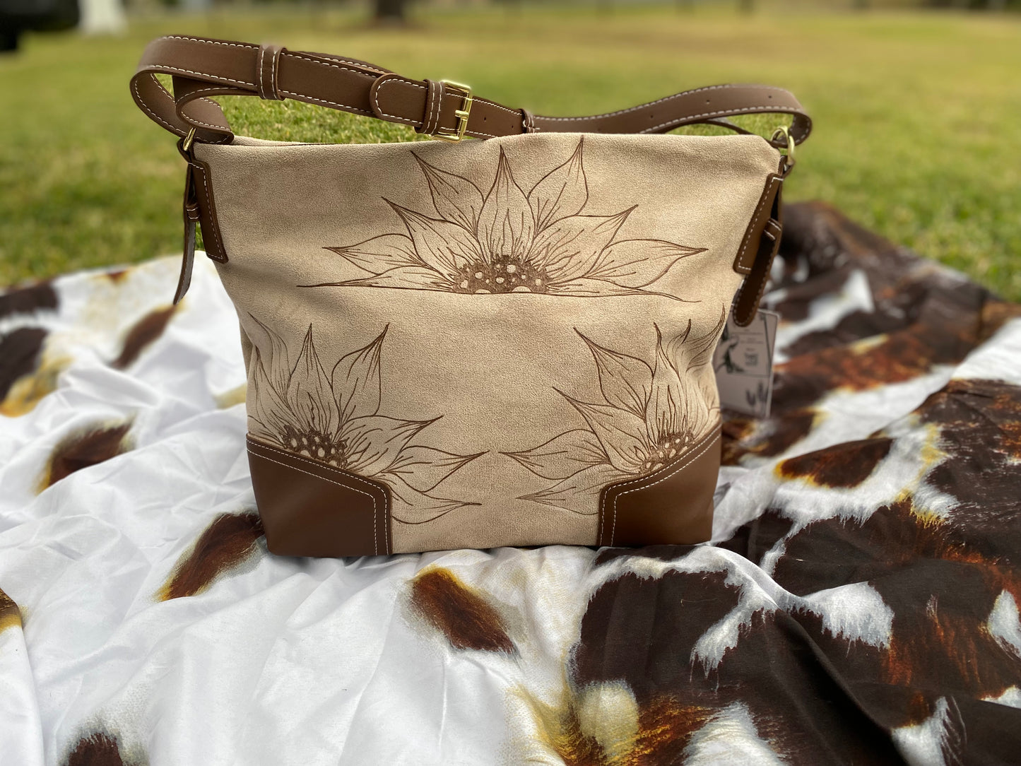 Sunflower Glow Suede Shoulder Bag
