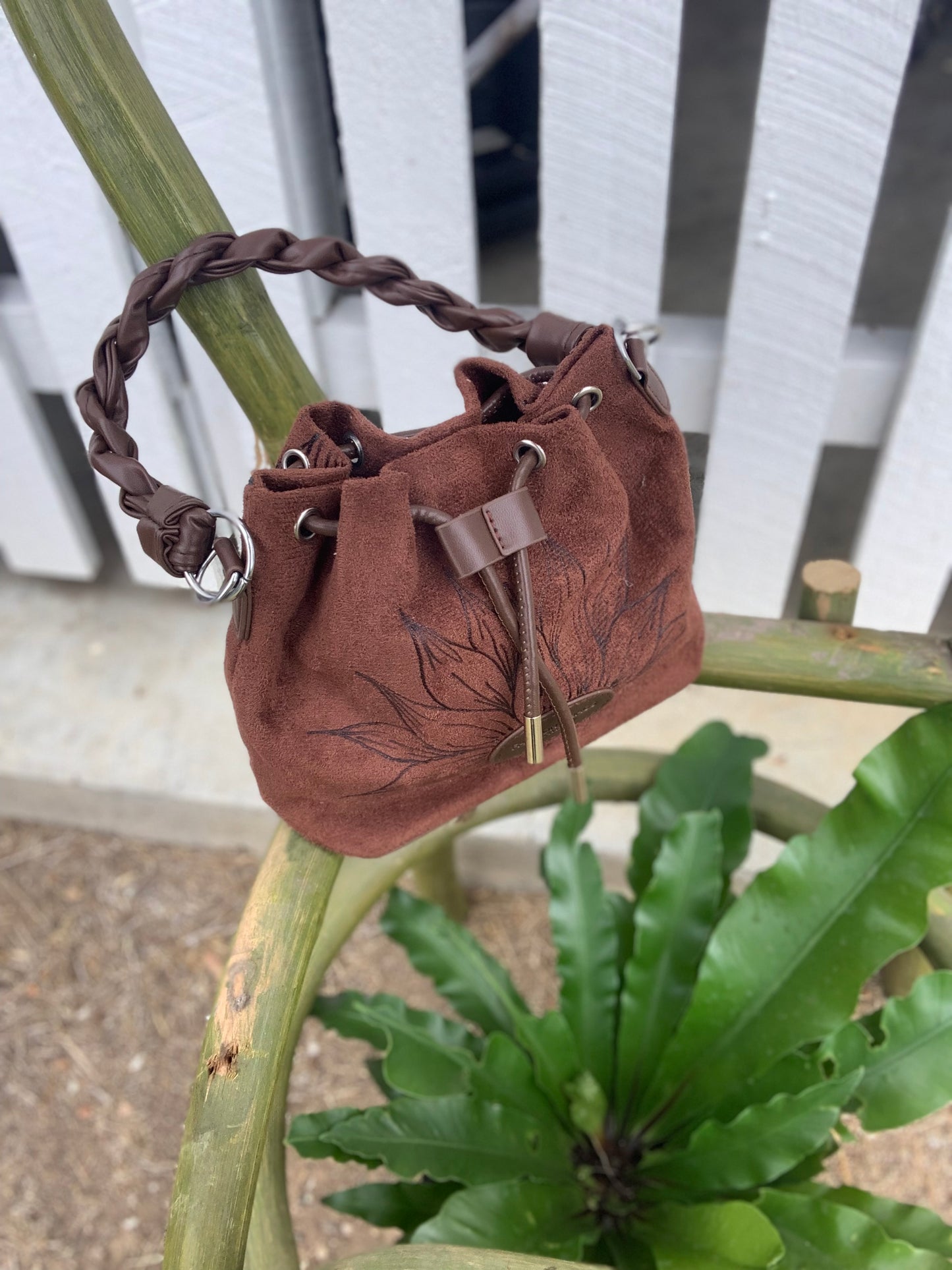 Sunflower Field Suede Bucket Bag