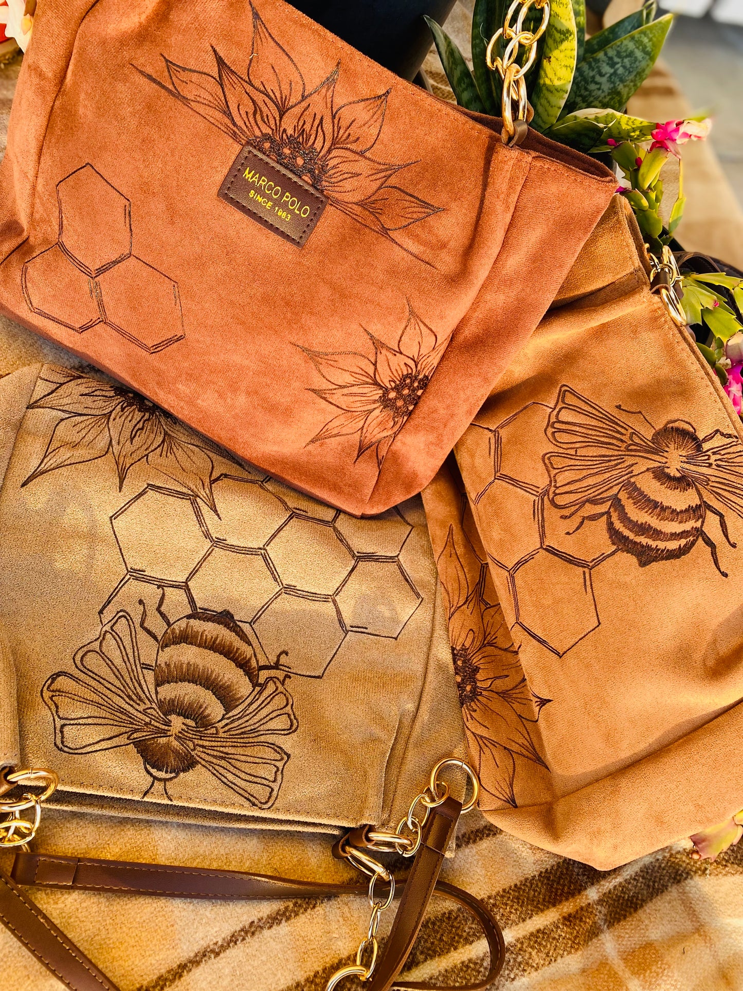 Honey Bee Suede Handbag