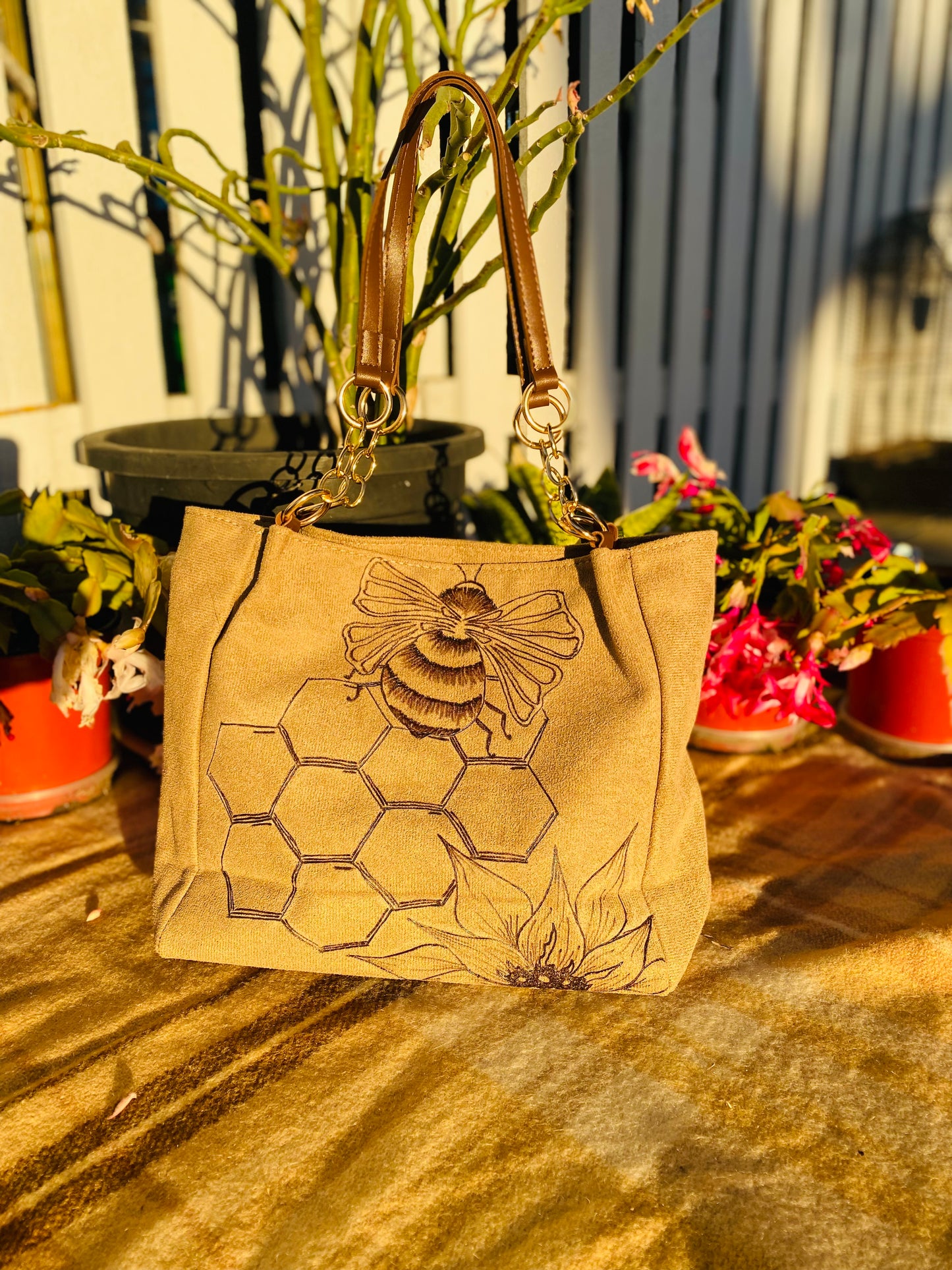 Honey Bee Suede Handbag