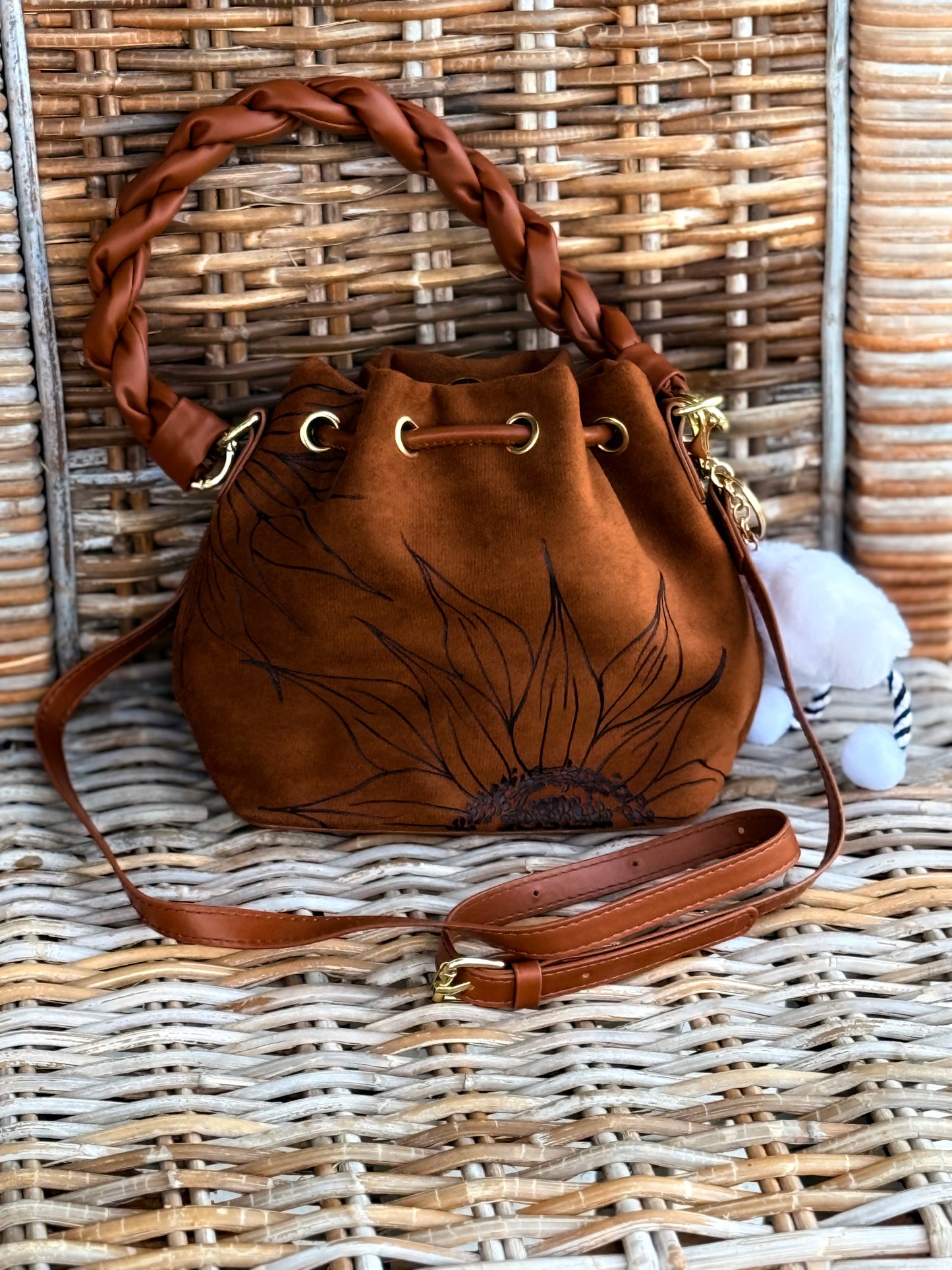 Sunflower Field Suede Bucket Bag